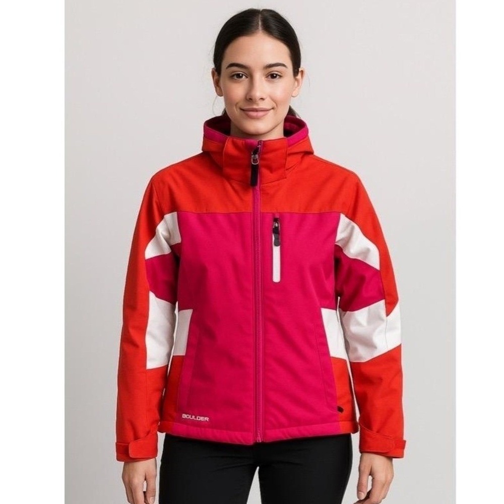 Boulder Gear Jacket Womens M Coat Red Pink White Stand Collar Front Zip Ski
